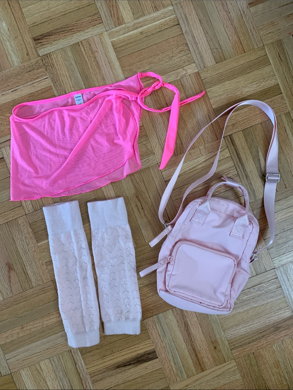 Dance Accessory Bundle - Leg Warmers / Dance Bag / Pink Wrap Skirt - Little Girl